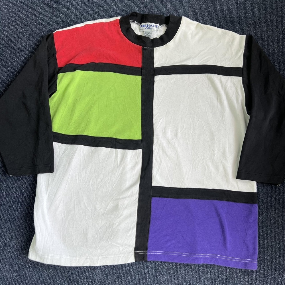 Vintage Richard En Plus Shirt Womens 2X Multicolor Colorblock Art Long Sleeve
